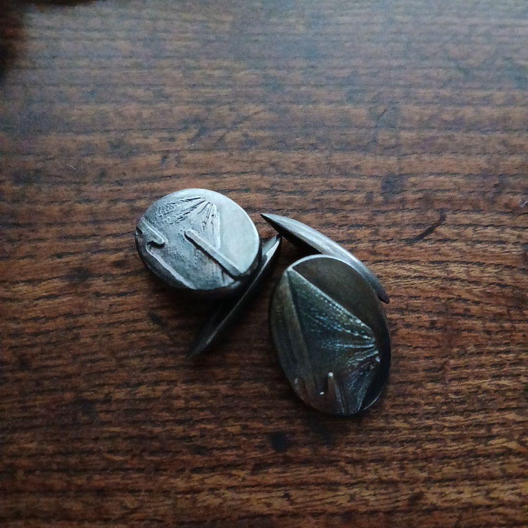 金工 銀製 富士山 カフリンクス 在銘 レトロ 骨董 山 シルバーカフス