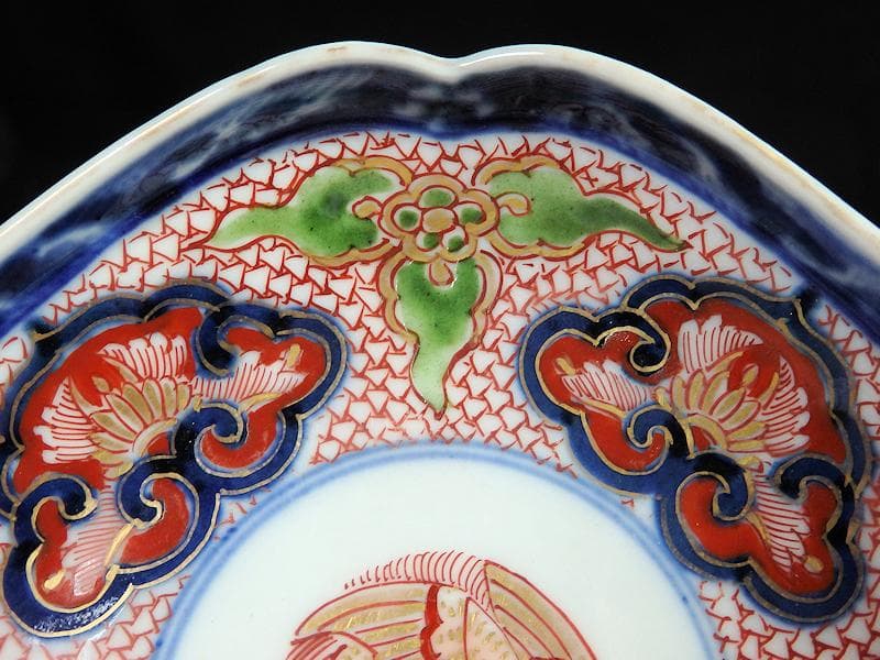 大聖寺伊万里 金襴手鳳凰に毘沙門亀甲紋の図 四方角皿 5枚B249AS-fbbg