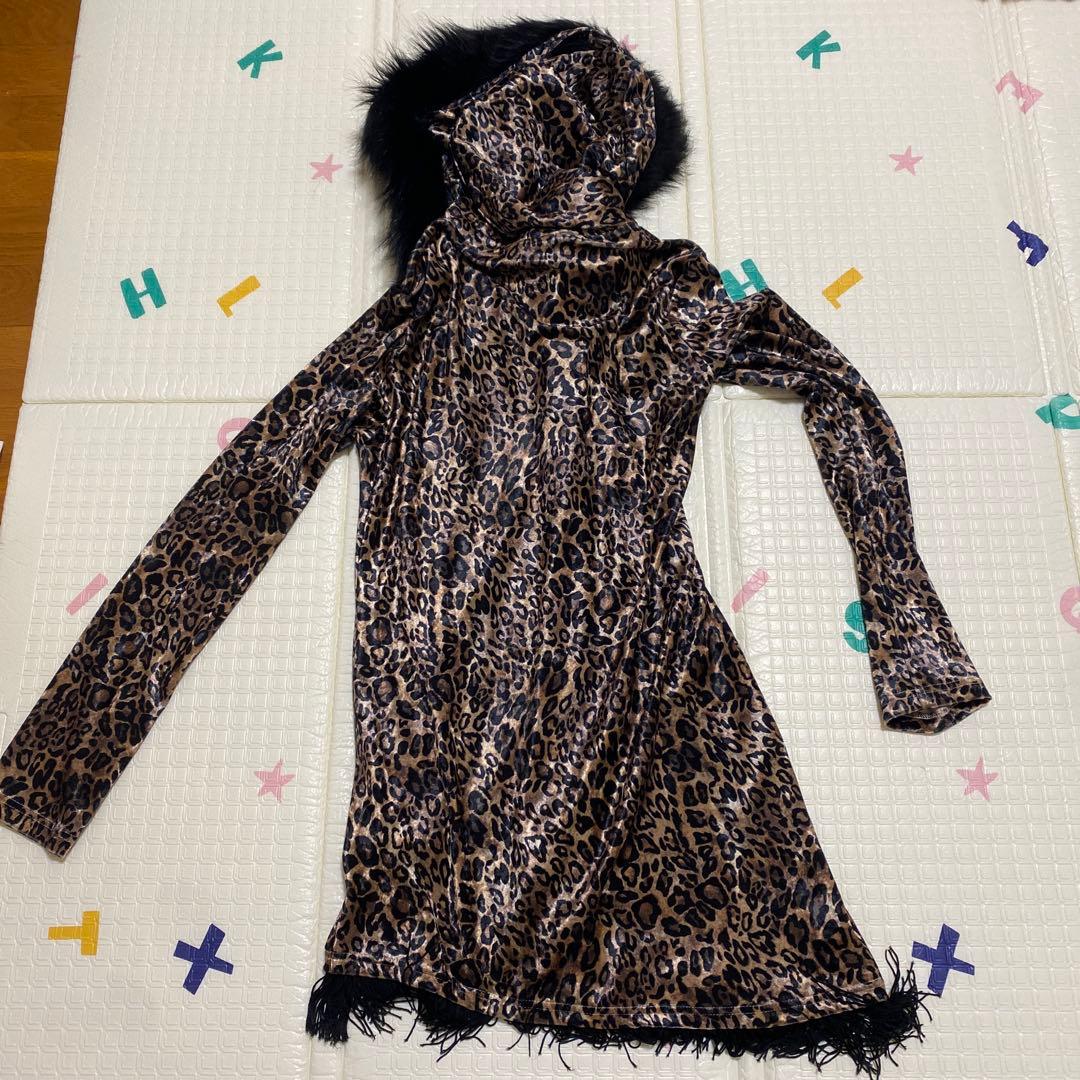 CIVARIZEヒョウ柄ファー付きフードパーカー
