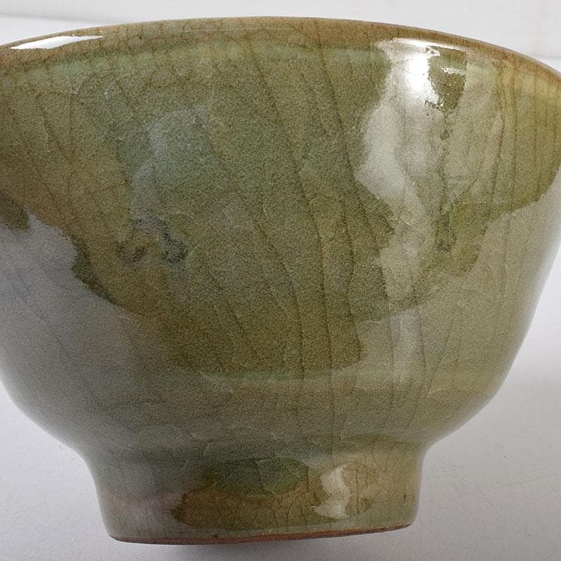 朝鮮　高麗青磁　雲鶴図　茶碗　仕覆付　C　7619