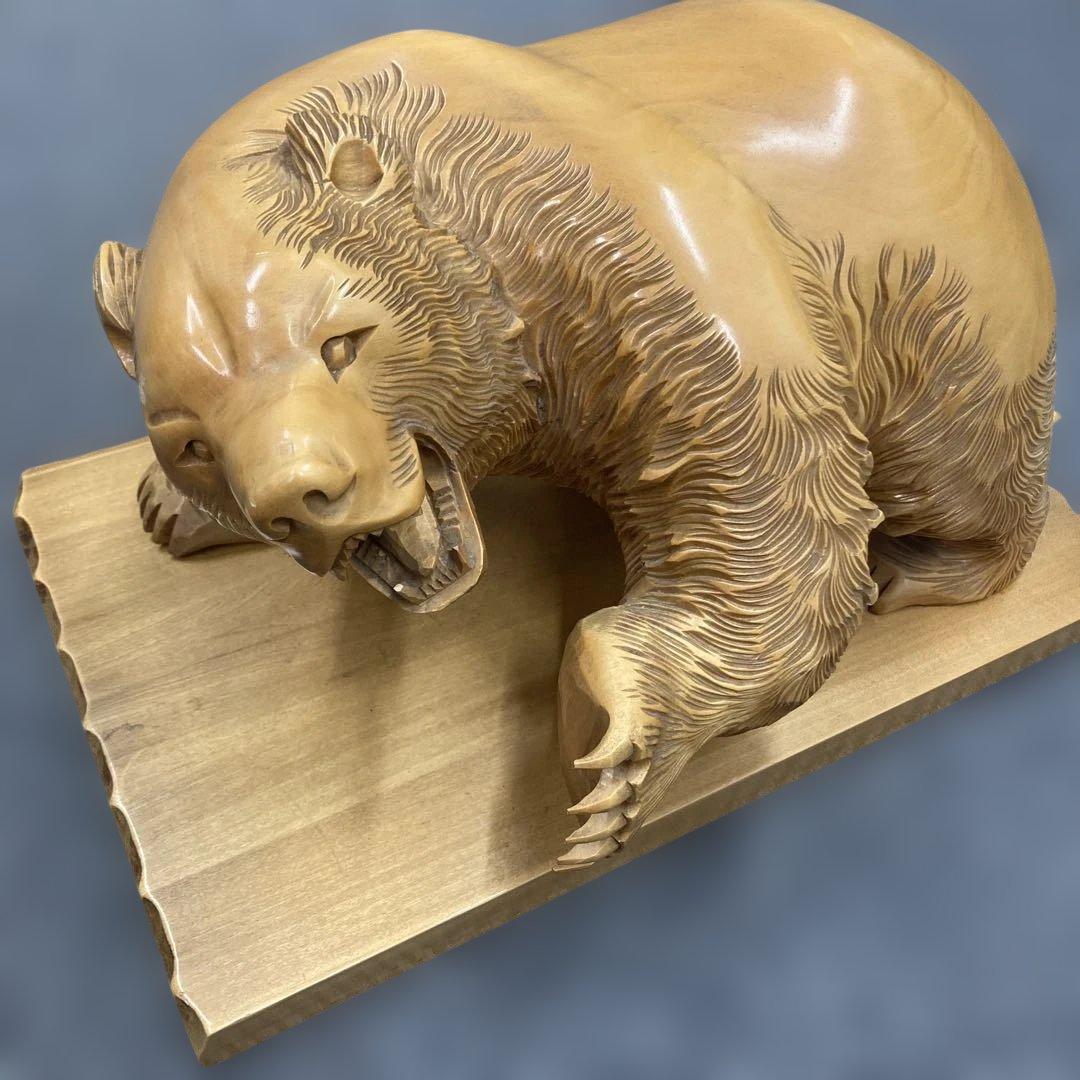 木彫りの熊 置物 台座付き 北海道民芸品 伝統工芸 大型 彫刻