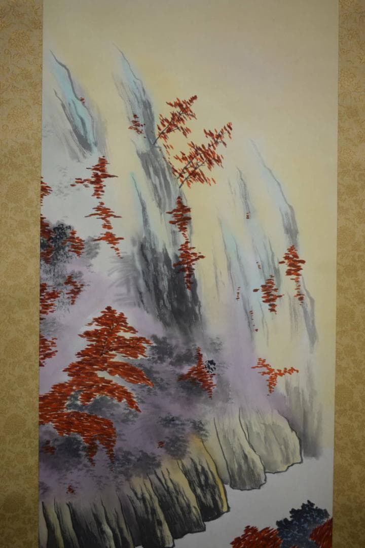 真作/海光/紅葉保津川下り図/筏下り/布袋屋掛軸HF-321