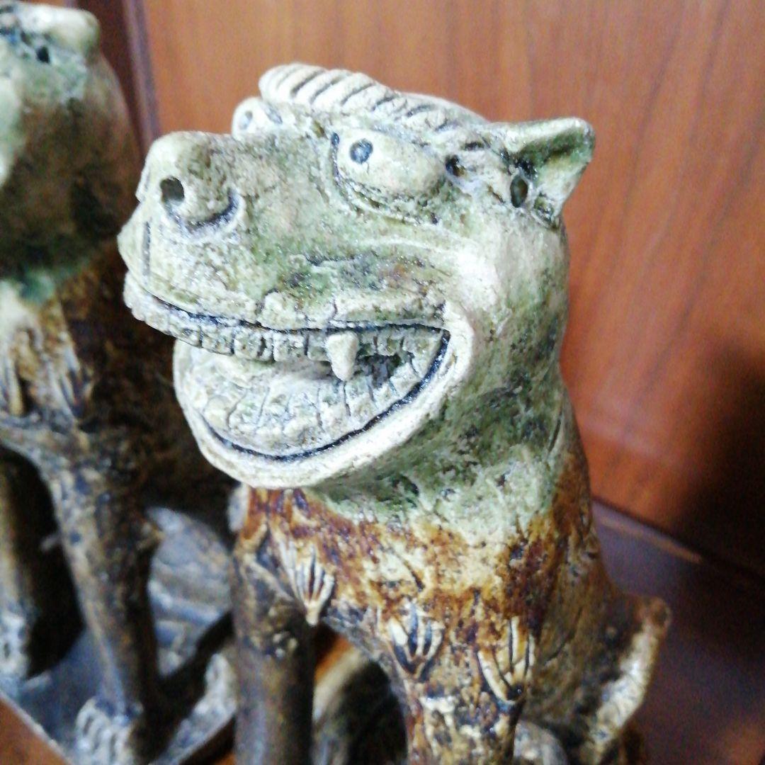 瀬戸焼　灰釉古瀬戸釉狛犬　24cm　慶長年間