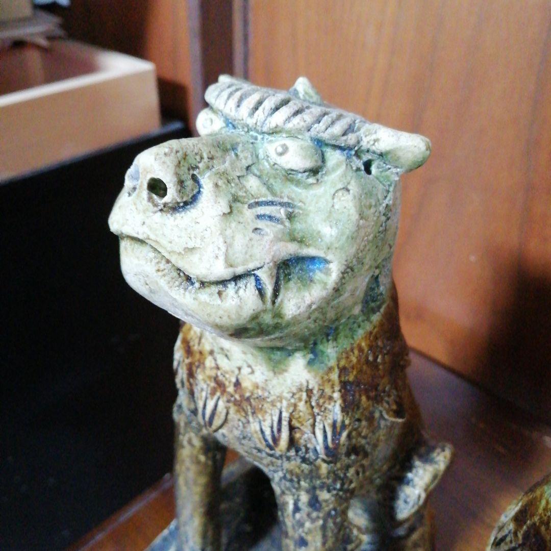 瀬戸焼　灰釉古瀬戸釉狛犬　24cm　慶長年間