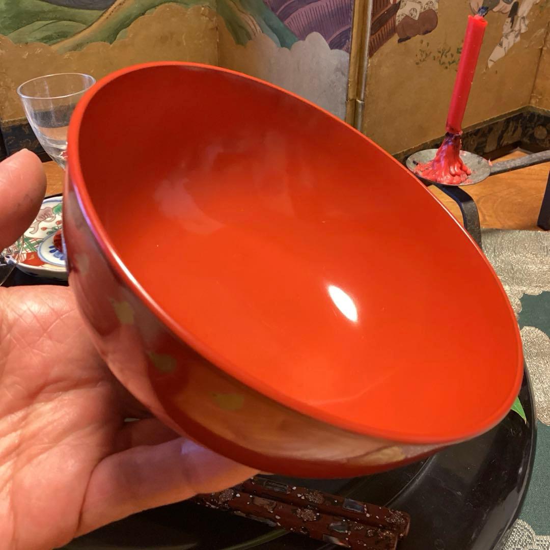 A902木製輪島塗 懐石道具 赤 古典風景蒔絵 『塗師銘仁左衛門』 5客