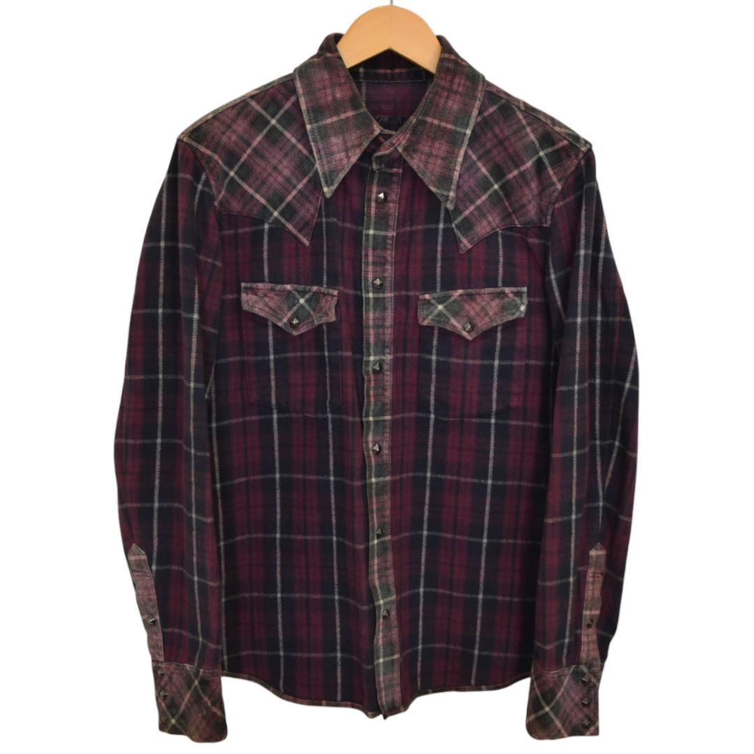 ISAMU KATAYAMA BACKLASHレザー切替チェックウエスタンシャツ - メルカリ