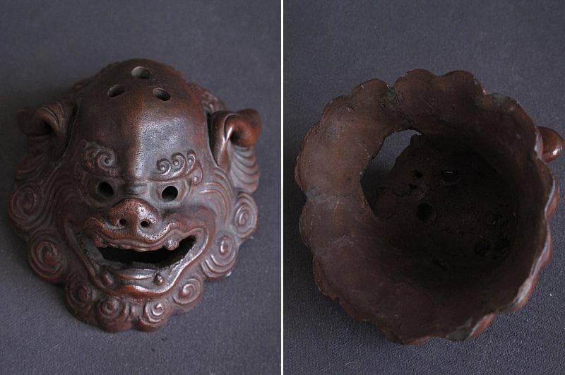 時代!! 備前焼『獅子香炉』珍しい形！細工物 高8㎝
