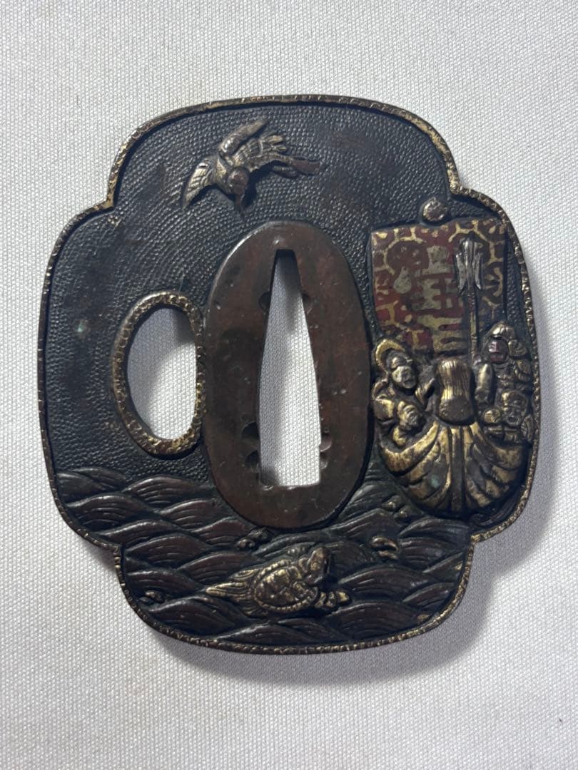 名品　鐔鍔つば　宝船　七福神　鶴と亀　これぞ御利益のある鐔　江戸時代