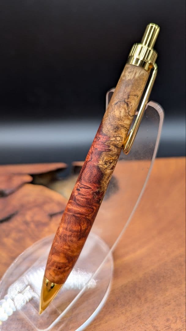 615極上　本花梨　紅白　瘤杢　木軸シャーペン　ボールペン