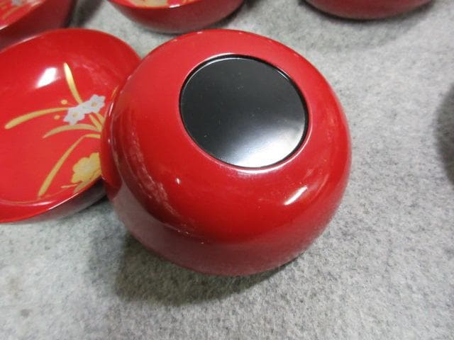 朱塗蒔絵花模様木皿10枚 [B25358]