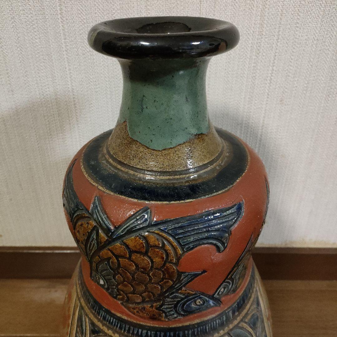 ☆壺屋焼☆小橋川清正 赤絵魚紋大壷 高さ37cm、重量約