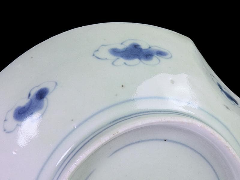 古伊万里　染付 丸紋に松竹梅の図　分銅型６寸皿　５枚　E674AS-CQl