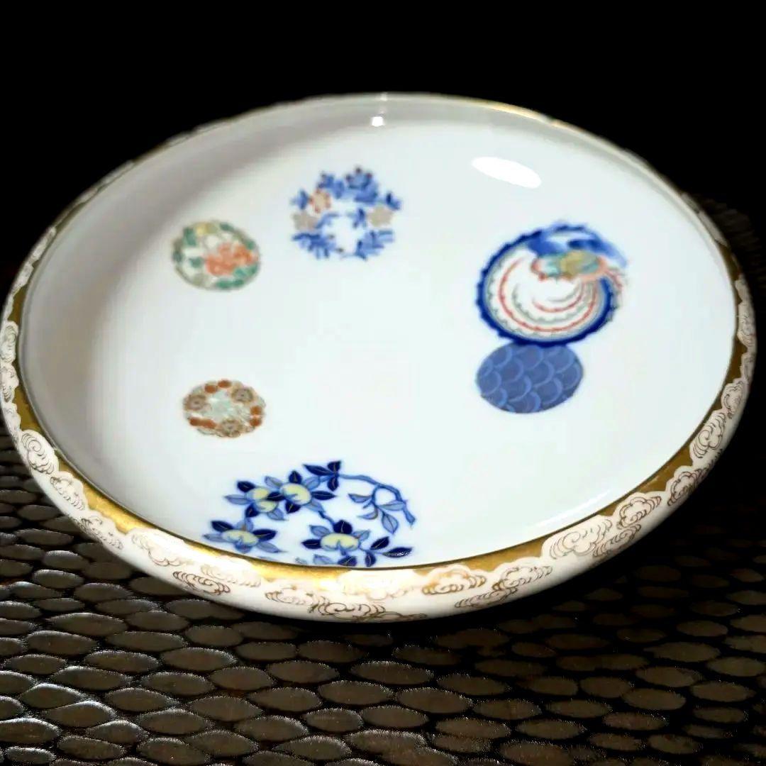 深川製磁　希少　オールド深川　染錦花丸紋　高台鉢　菓子鉢　盛り鉢