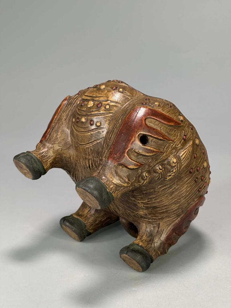 中国美術　中国宜興　紫砂　白泥　加彩紫砂獅子香炉　置物　唐物　古物