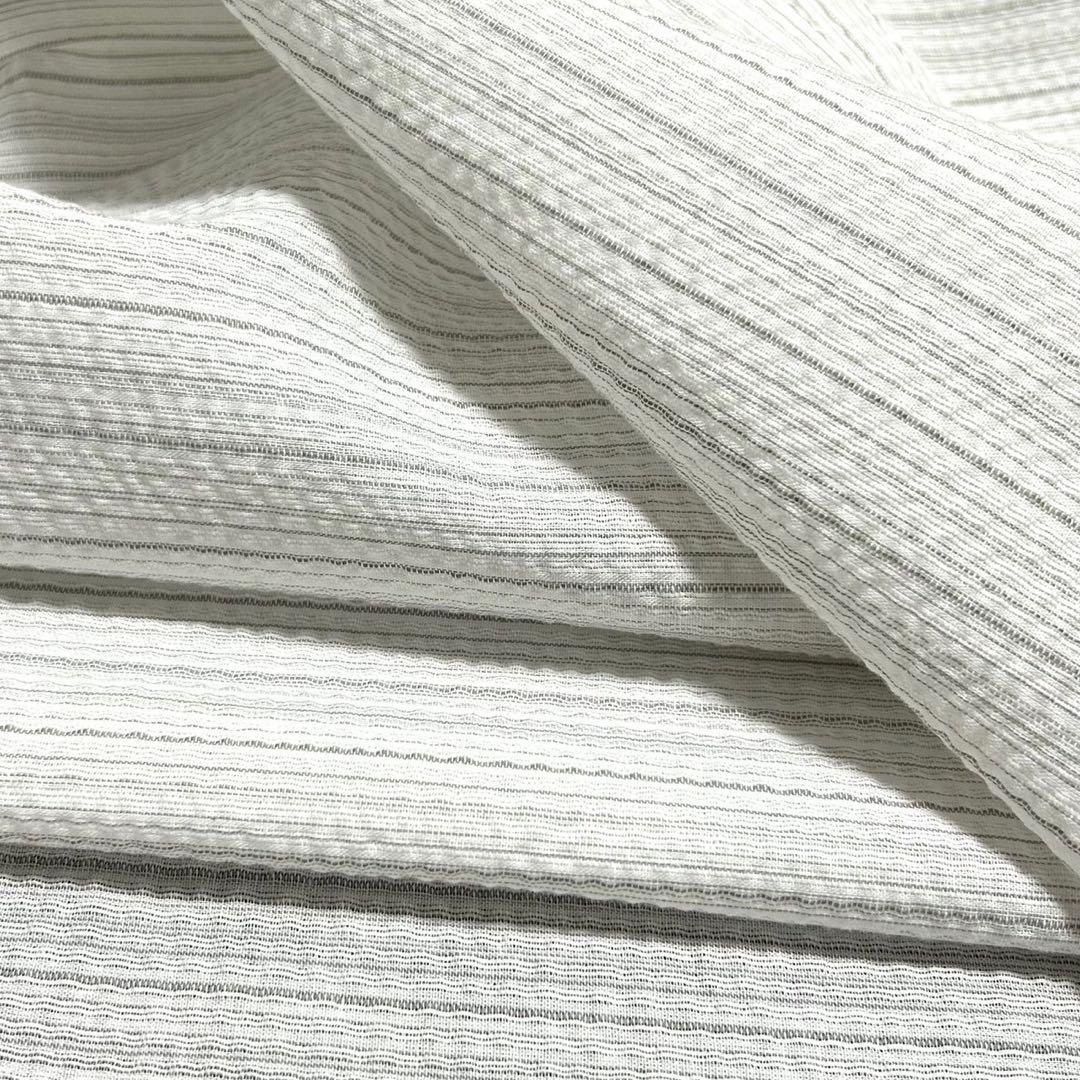 古典しじら織　浴衣　綿　粋な夏着物　縞柄　献上帯 半幅帯白　2点　0810①