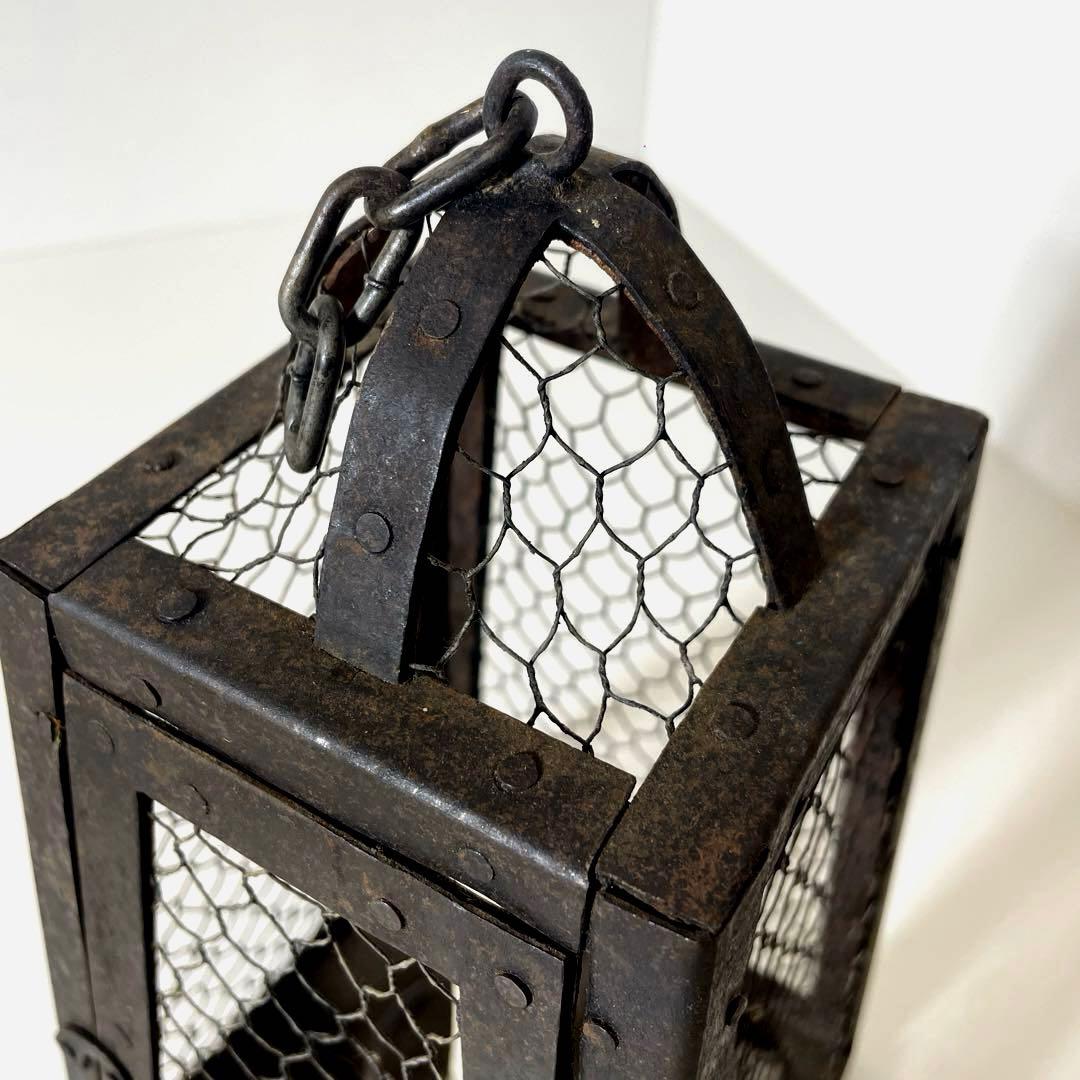 XG447 時代物・鉄製・吊り燭台・行燈・ランタン・アンティーク・骨董