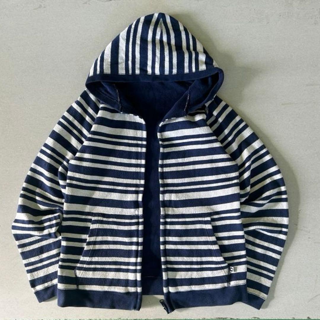 00s GOODENOUGH ジップパーカー　ボーダー　リバーシブル　ネイビー