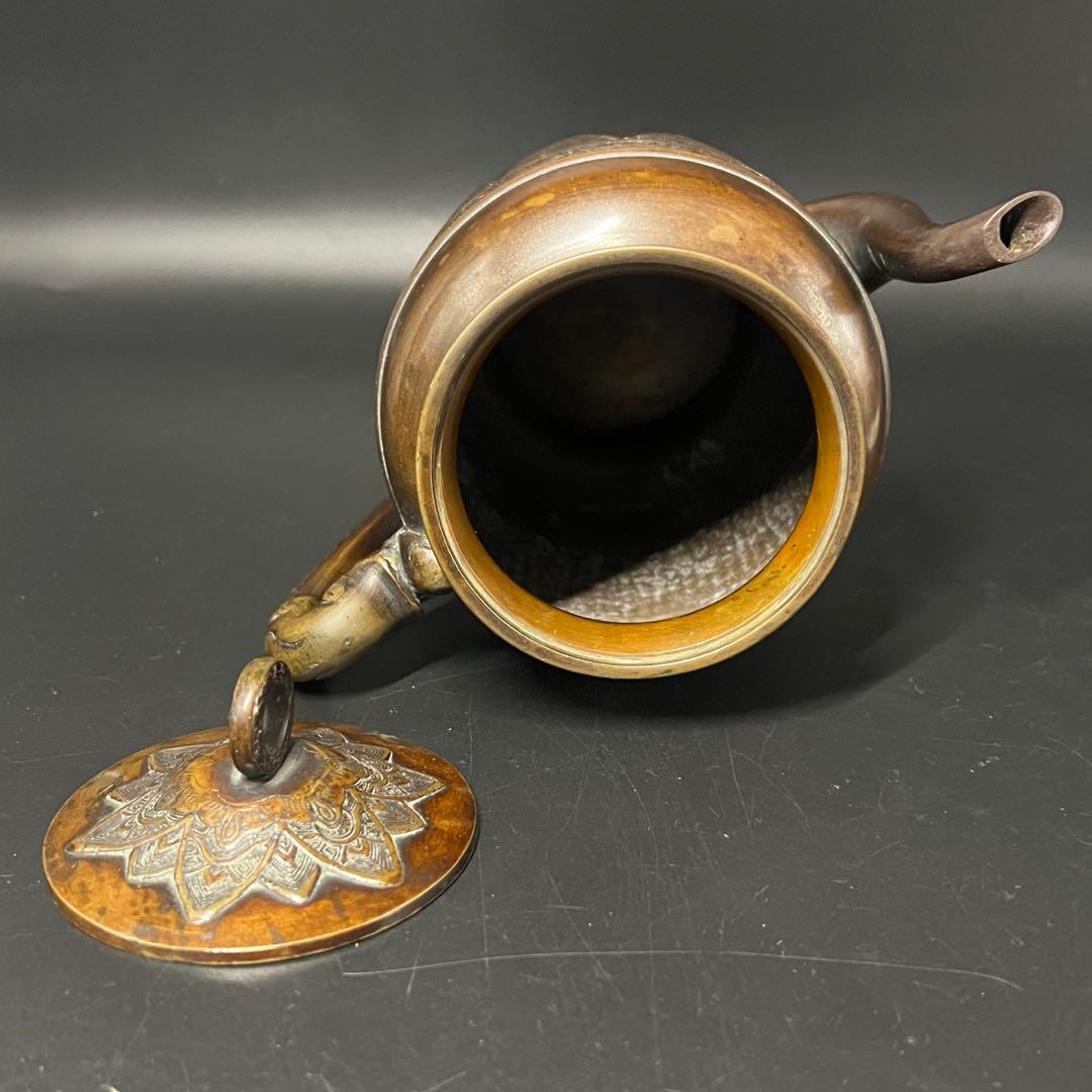 名越昌晴 作 銅製 雷文垂文龍形把手 水注◎意匠美しい茶道具◎古美術庵々