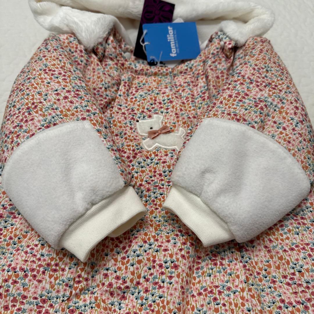 ファミリア　80 新品　リバティ　ジャンプスーツ　テリア　花柄　防寒具