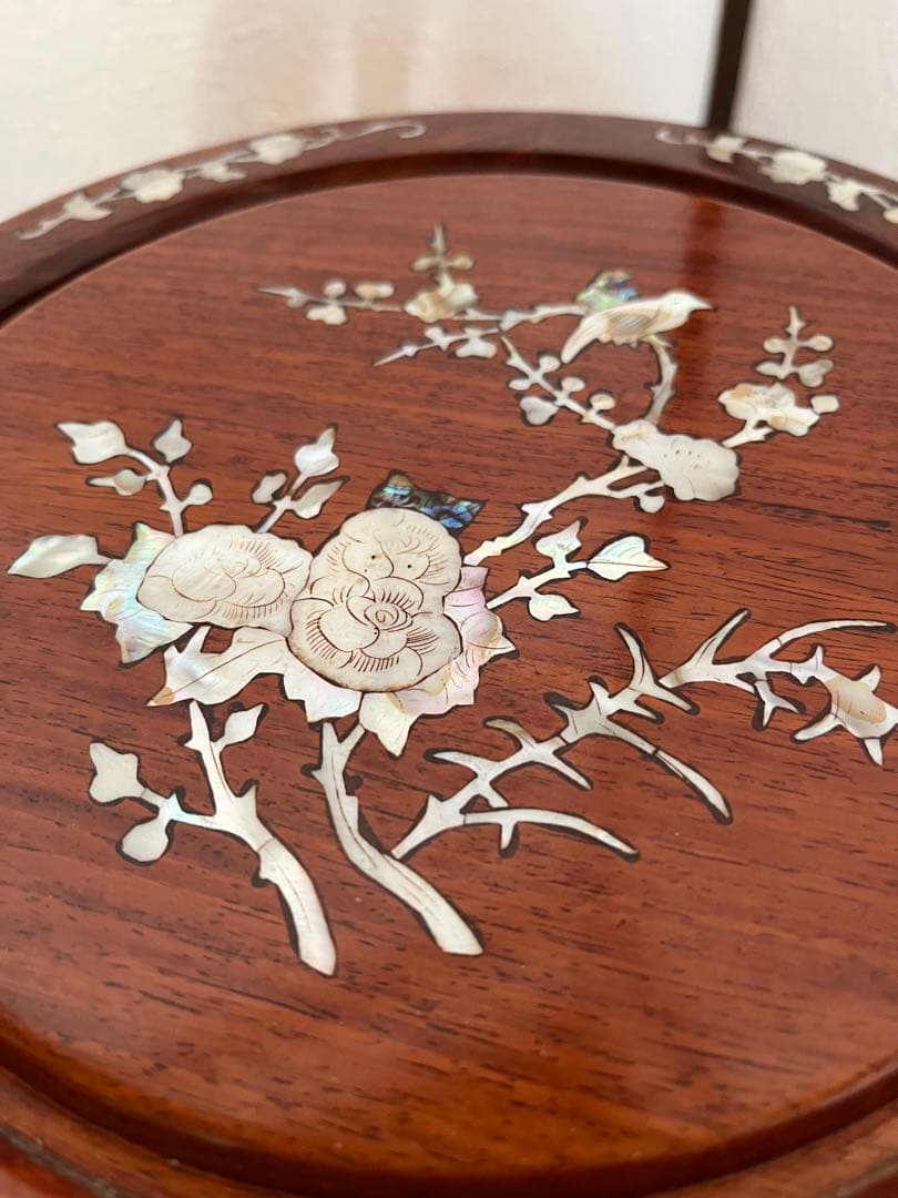 唐木、螺鈿象嵌花台 螺鈿細工 唐木 木工象嵌 花台 盆栽台 唐木 高卓 螺鈿