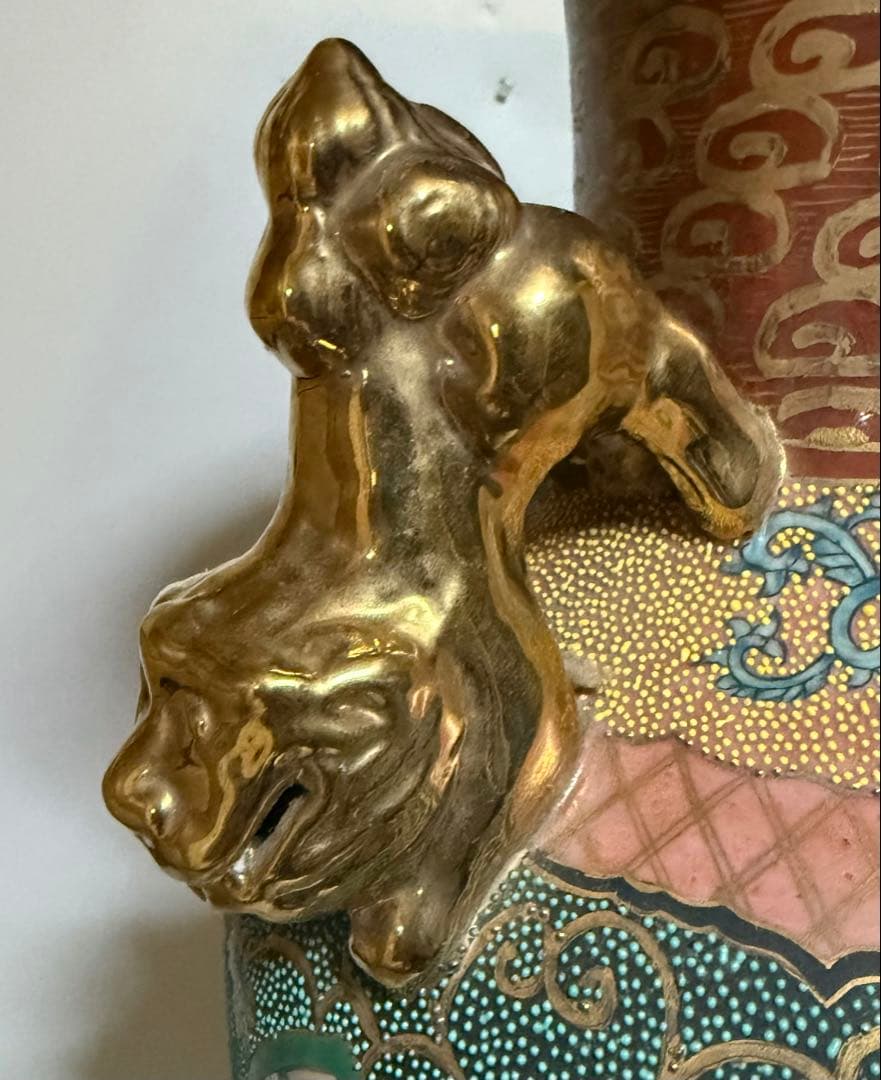 薩摩焼　金襴手花鳥文様　壺　約61cm