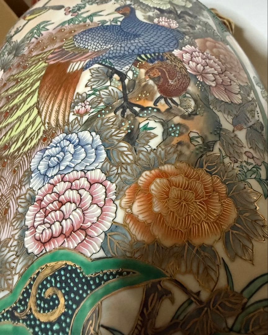 薩摩焼　金襴手花鳥文様　壺　約61cm