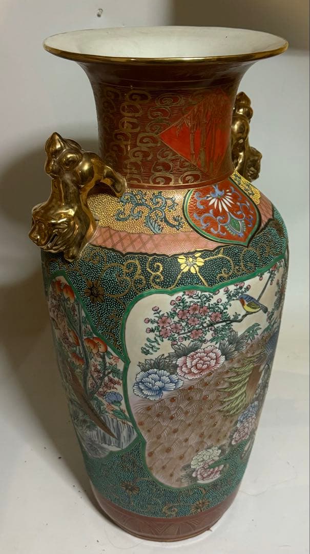薩摩焼　金襴手花鳥文様　壺　約61cm