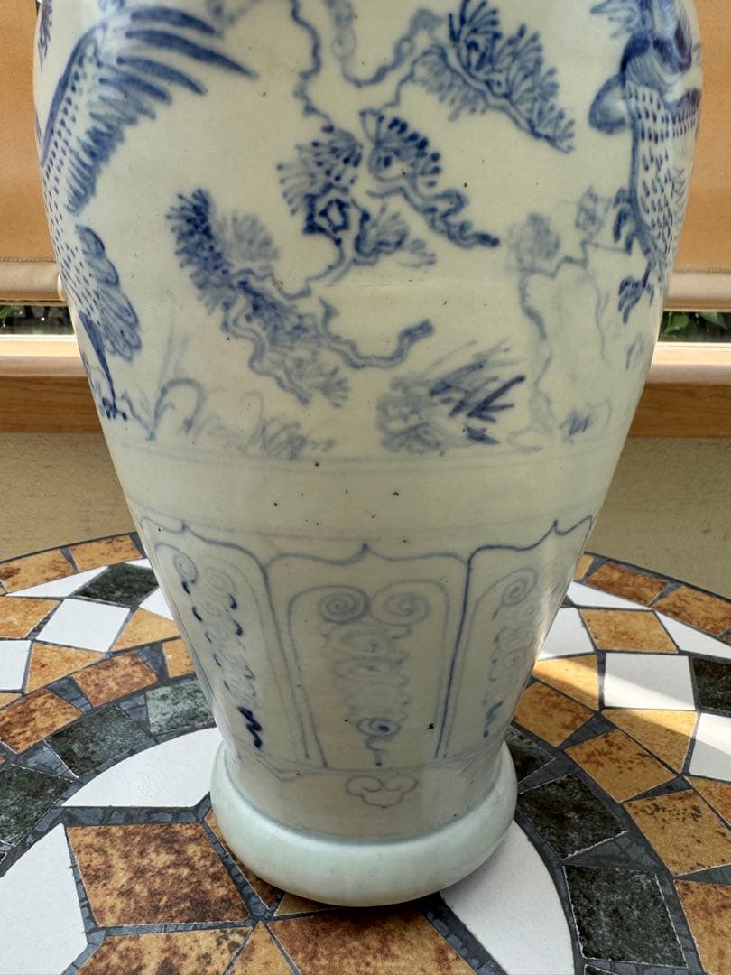 古美術 安南焼 ベトナム 鳥紋 染付 花瓶 壺 陶磁器 骨董