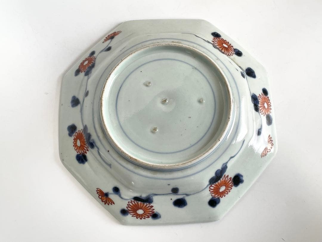 骨董　アンティーク　古伊万里　色絵花瓶獅子図八角皿　輸出伊万里　元禄　輸出手