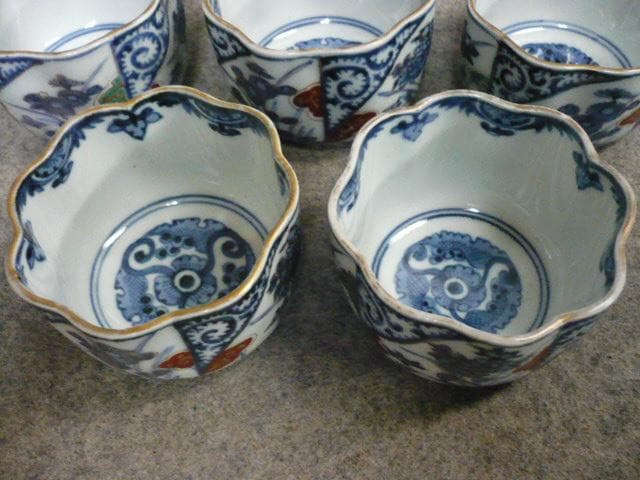 伊万里焼染付唐草に花図向付 5個 [B31558]