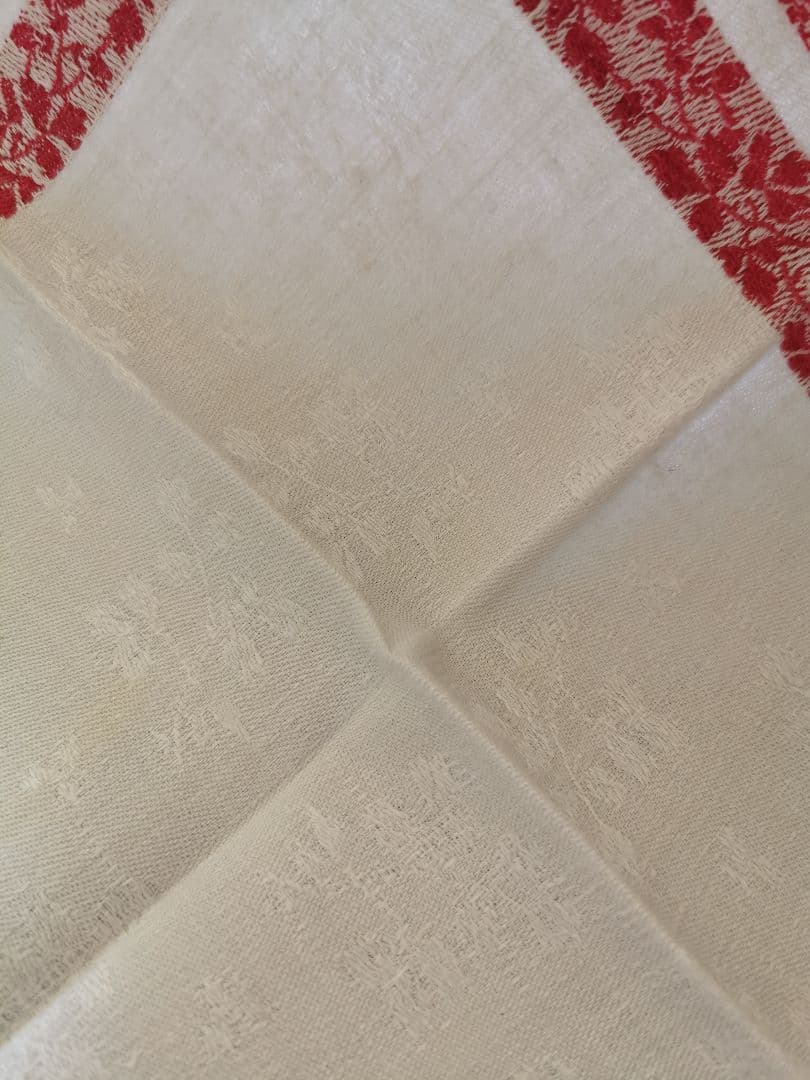 アンティーク フランス ダマスク織レッドリネンクロス 三つ葉のリーフ