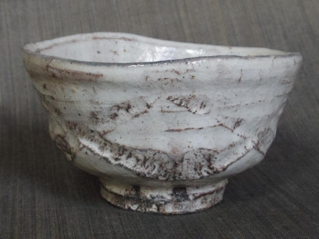 川上清美★《唐津彫》粉引茶碗★共箱・布・栞