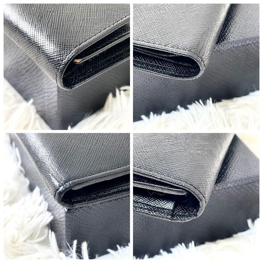 プラダ　PRADA 三つ折り財布　サフィアーノ　ブラック　黒　レザー　三角ロゴ