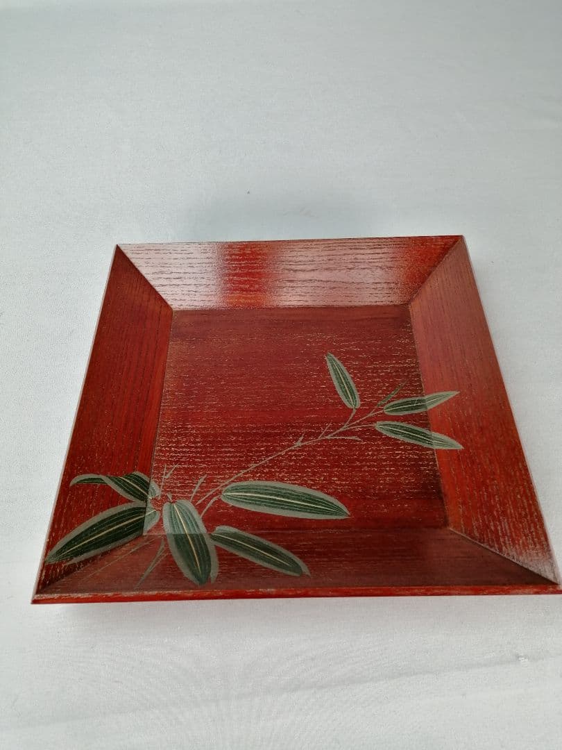 【茶道具】象彦造　笹蒔絵桐春慶塗四方盆　干菓子器　菓子盆167