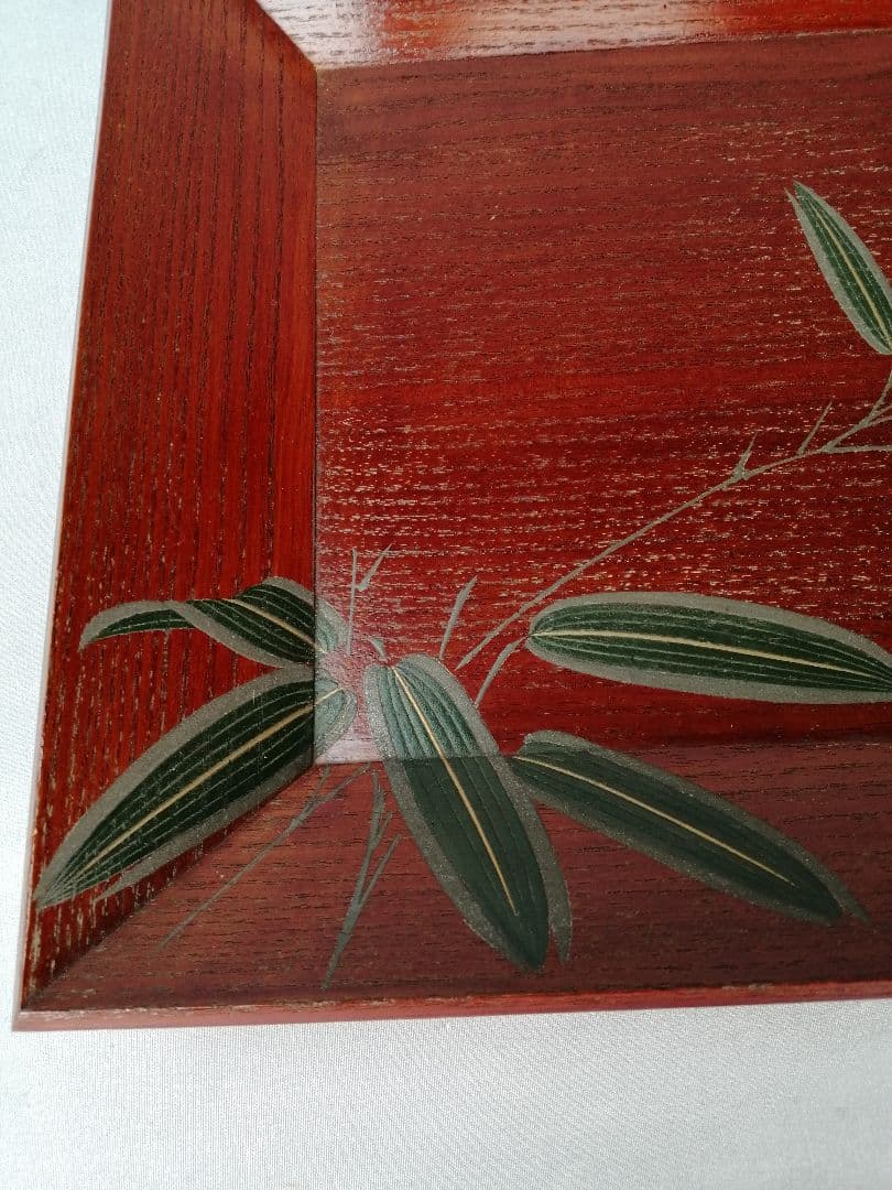 【茶道具】象彦造　笹蒔絵桐春慶塗四方盆　干菓子器　菓子盆167