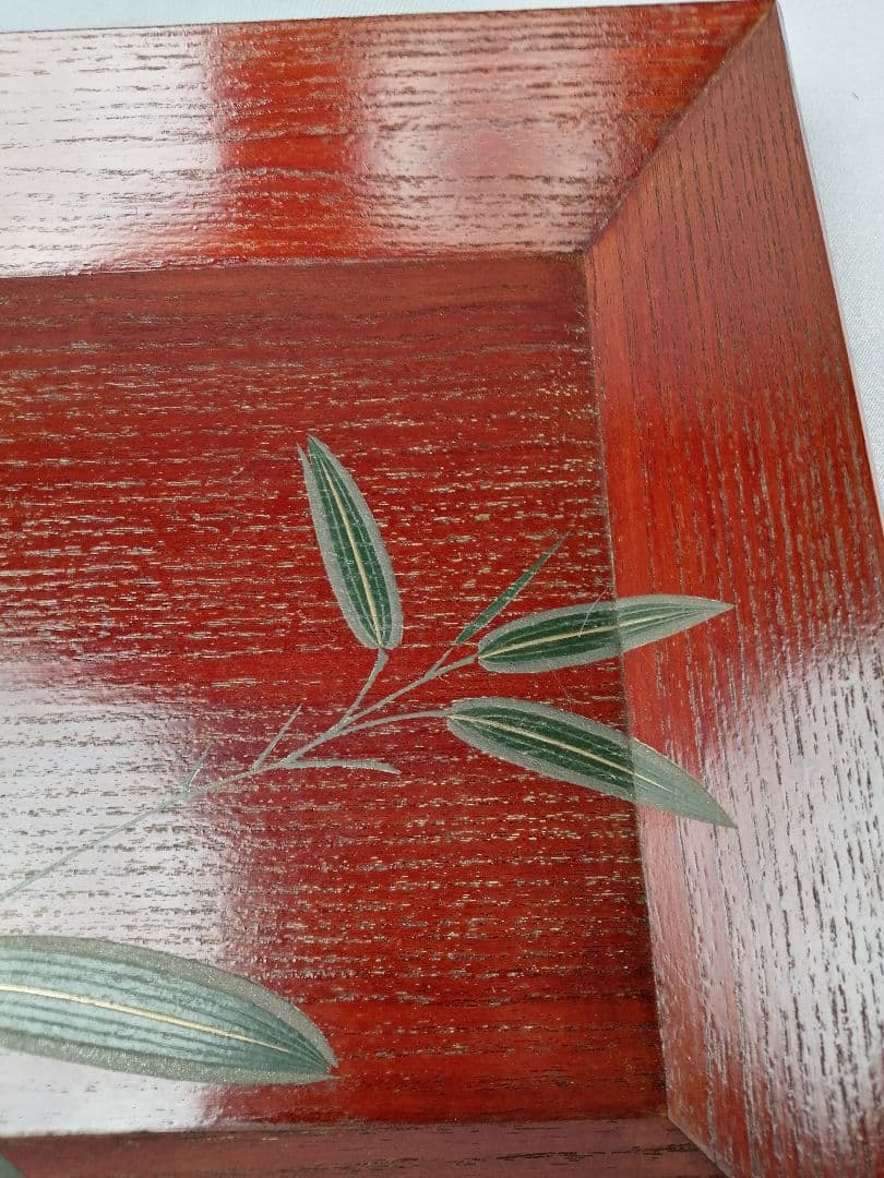 【茶道具】象彦造　笹蒔絵桐春慶塗四方盆　干菓子器　菓子盆167