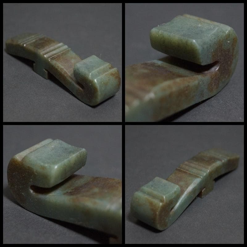 古代 和田玉(ホータン)細工彫り古代龍首帯勾 根付 緒締玉 提げ物 装飾