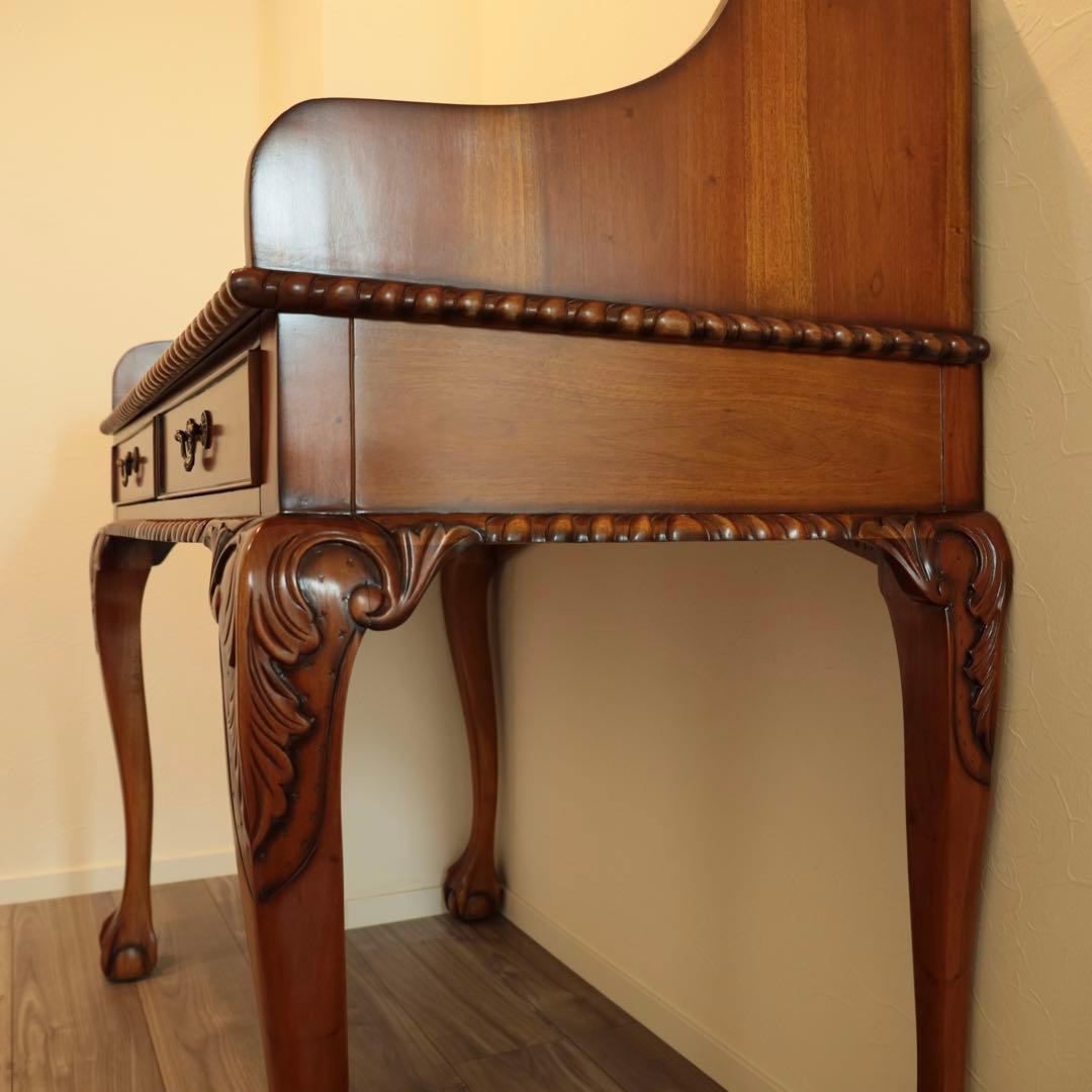 高級マホガニー家具 チッペンデール アンティークデスク 猫脚 書斎机