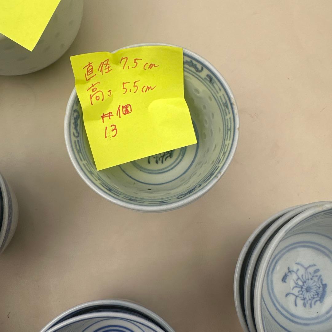 景徳鎮製大量まとめ 青花茶器セット ポット2点 湯呑19客 中国茶器 煎茶