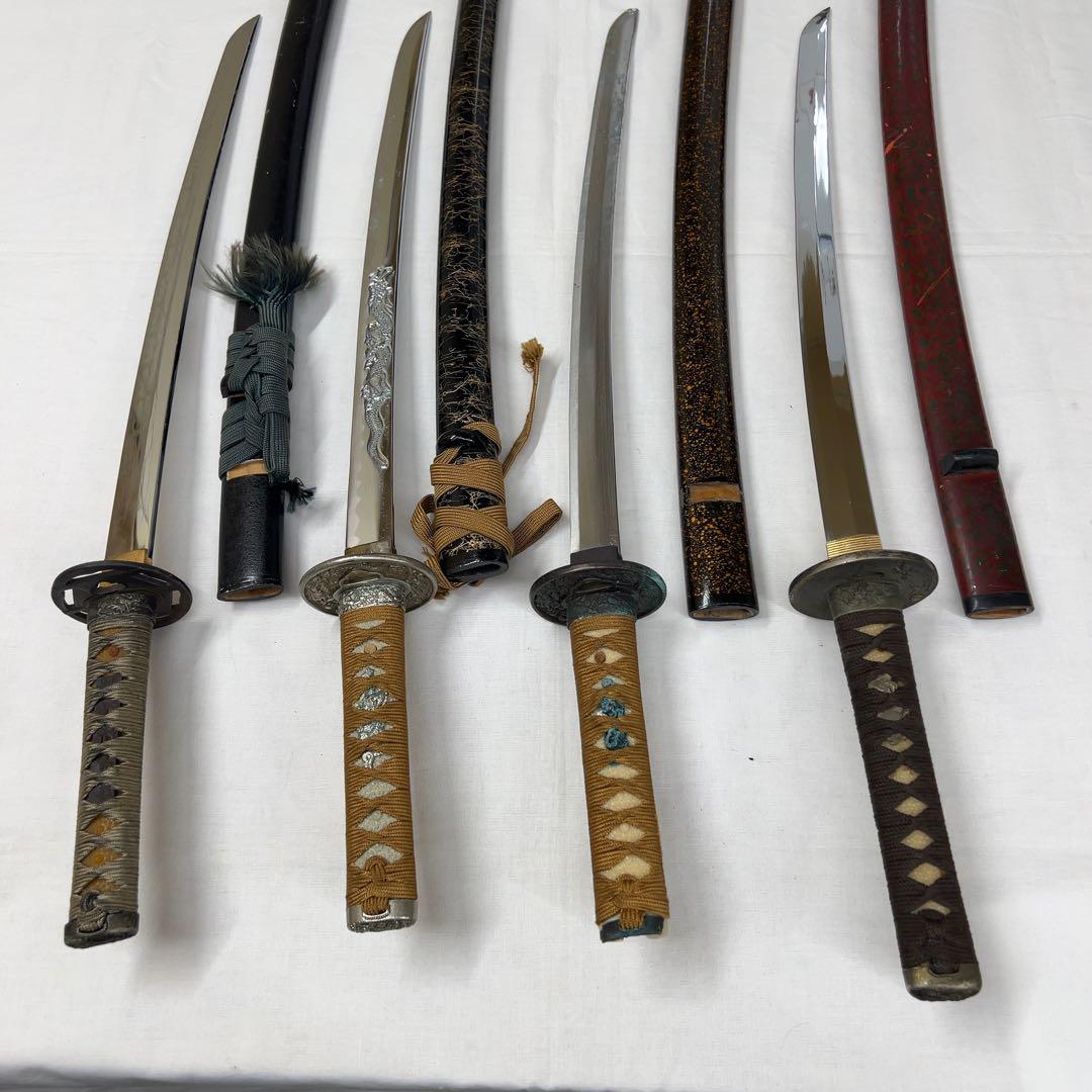 【傷あり】模造刀 10本 まとめ 透かし鍔 太刀 鍔太刀 脇差 白鞘 昇龍 彫り