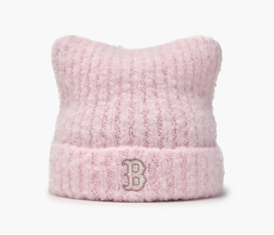 MLB ビーニー ピンク karina着用 猫耳 ニット帽 韓国 カリナ - メルカリ