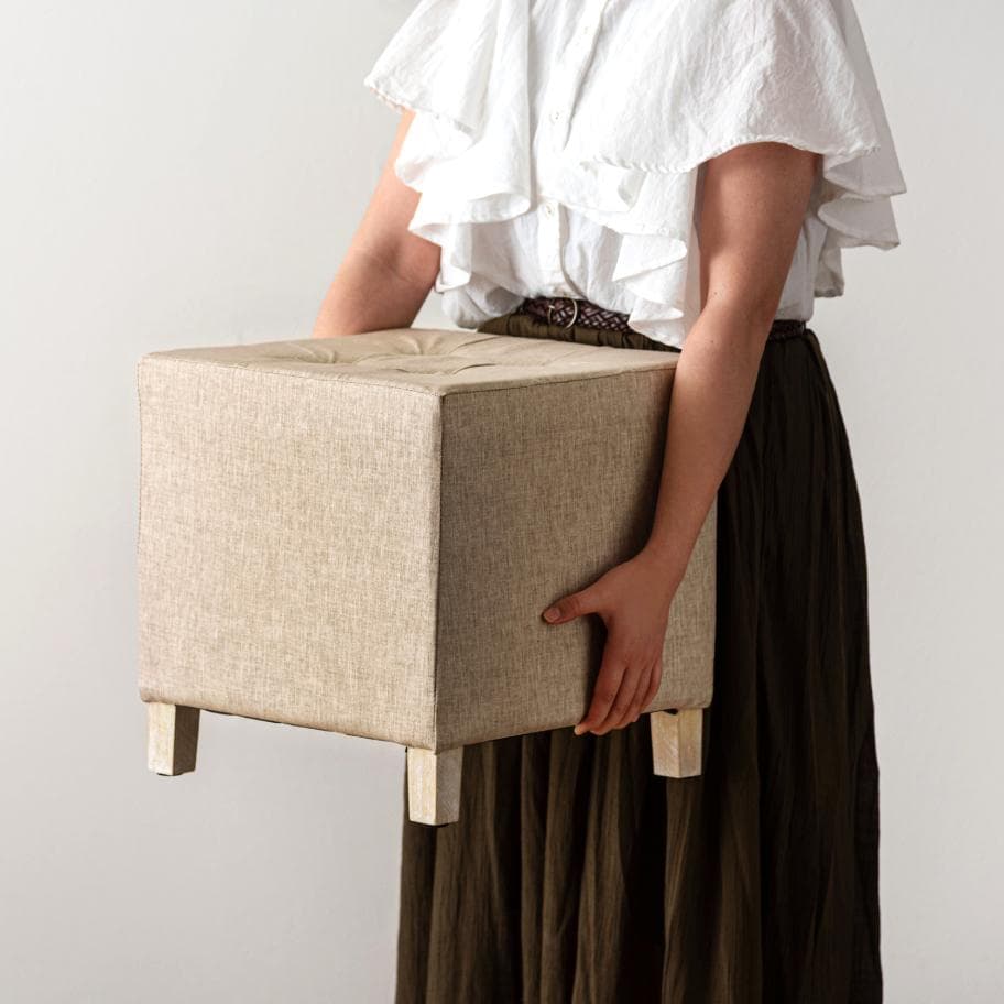 麻素材 オットマン スツール 足置き ボックス 椅子 ソファ 腰掛け おしゃれ