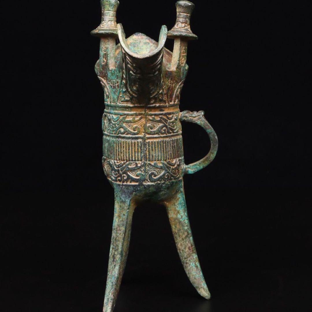 中国古美術品·古青銅器・青銅の美・鳳鳥紋爵杯・文房置物·風水開運・金