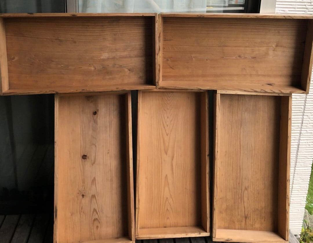 昭和レトロもろぶた餅箱蓋付き 5段焼印木製古道具