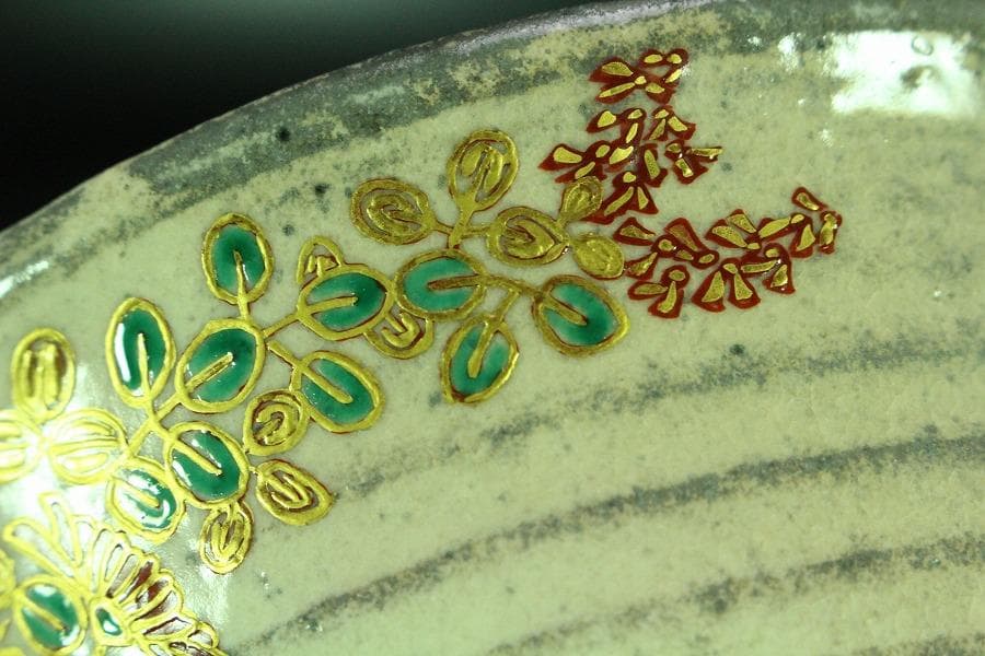 茶道具 平野英雄作 色絵茶碗 未使用 共箱(K-A668)