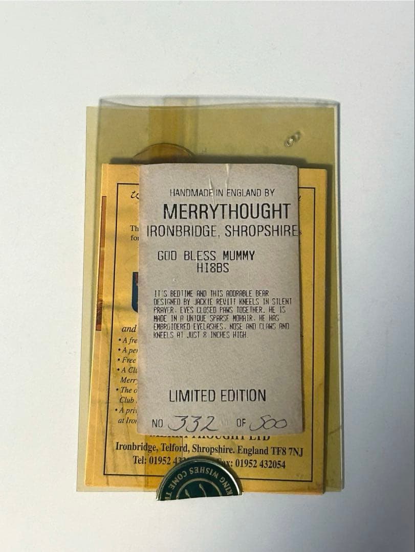 MERRYTHOUGHT メリーソート☆お祈り テディベア☆タグ&おまけ付☆幸運