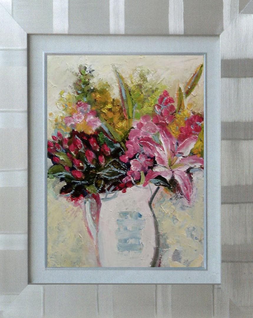 油絵 菅家令子 絵 絵画 インテリア 額付(白) uF6-112302 花