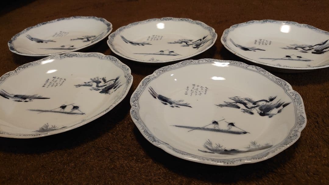 古伊万里　伊万里　染付　輪華皿　６寸皿　５客