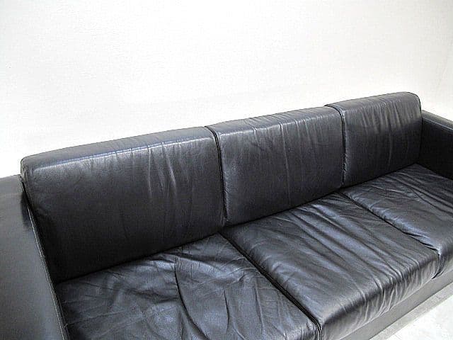 オカムラ 3人掛け応接ソファ 本革張地/ローズウッドフレーム 応接