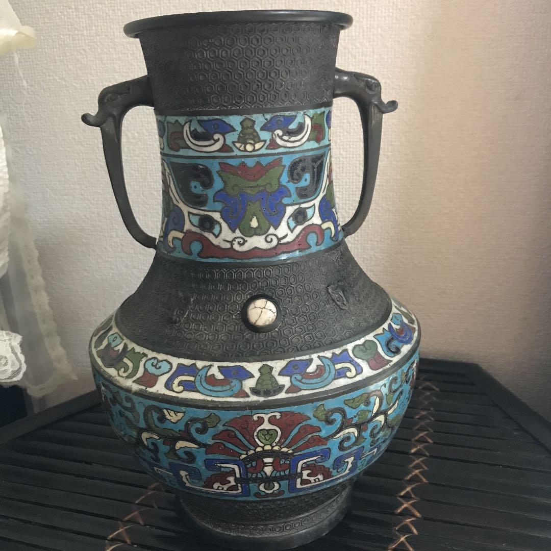希少品　晴眼鋳　中国花瓶　中国美術　古銅　古玩　古美術　骨董品　宝石嵌め